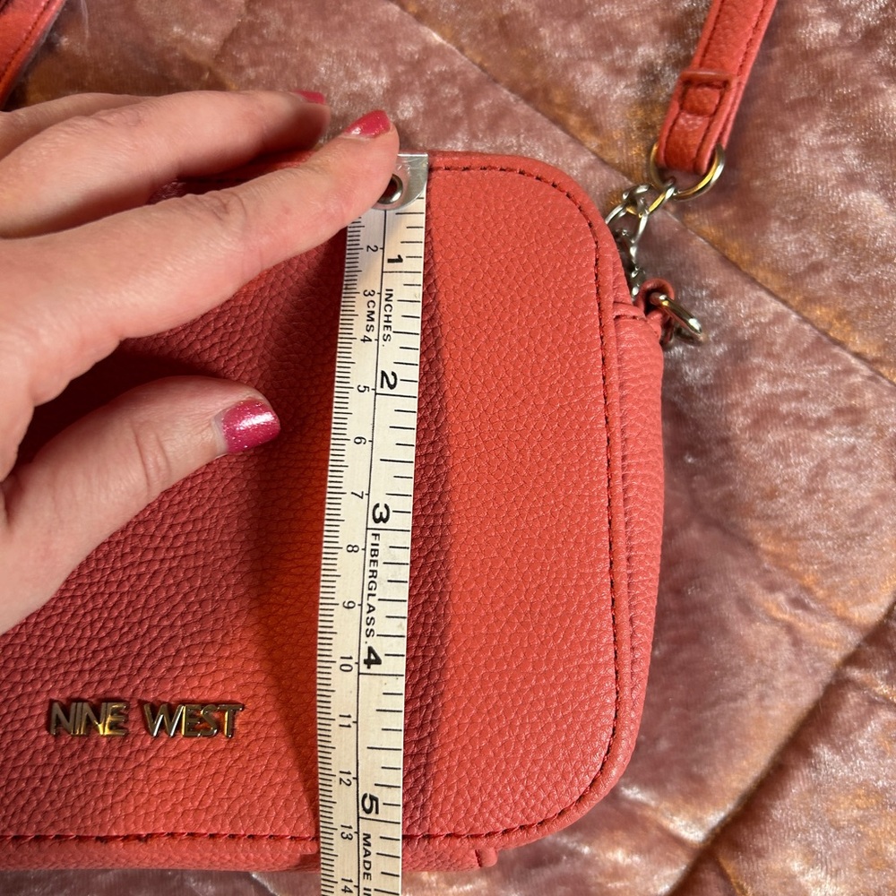 Nine West Coral-Pink Pebbled Crossbody Bag with Chain Strap - Picture 8 of 9